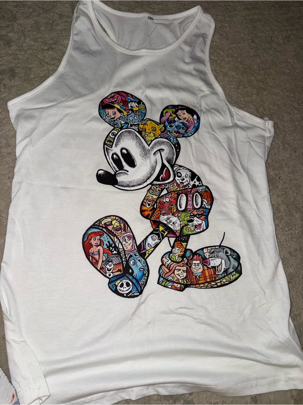 Disney White Tank Top with Colorful Mickey Cartoon Collage